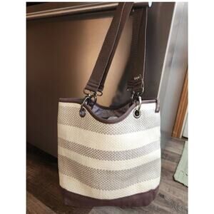 NWOT Thirty-One Bag CANVAS CREW MINI - 133A Taupe Straw Striped